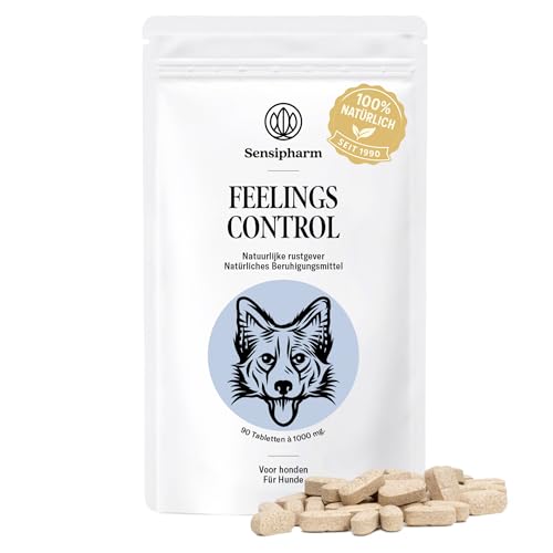 Feelings Control - Beruhigungsmittel für Hunde bei Angst, Stress & Unruhe - natürliche Anti-Stress Beruhigungstabletten bei Reisen, Feuerwerk & Nervosität - 90 Tabletten à 1000 mg - Sensipharm