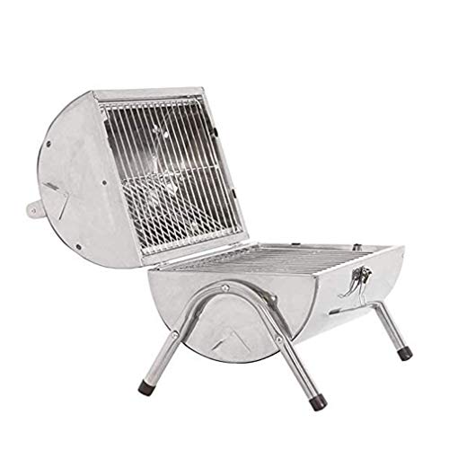 Tragbare Barrel Edelstahl BBQ mit 2 unabhängigen Kochstellen Funktionen Seitenschlitze und Holztragegriff - Ideal für Ausflüge, Garten, Camping