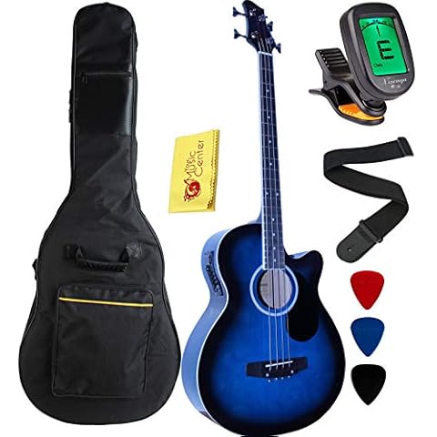 Vizcaya Full Size 4 Strings Cutaway Acoustic-Electric Bass Guitar With 4-Band Equalizer,5mm Padding Gig Bag,Strap, Picks-Blue Cover