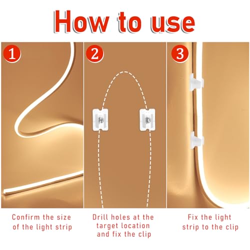 Waterproof LED Strip Mounting Clips Holder Mounting Bracket Neon Mounting Clips Fixing Clamps Holder with 100 Screws for 5mm to 6mm LED Strip Lighting, Translucent, Pack of 100