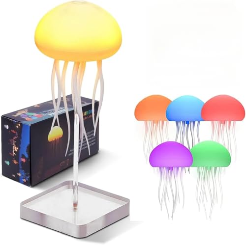 Diagwache Moderne kwallen tafellamp, USB-oplaadbaar, instelbare RGB-kleurverandering, kwallen, led-nachtlampje met standaard voor kamerdecoratie