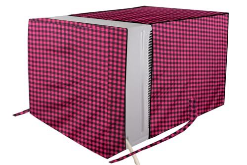 Image of The Furnishing Tree Elastic fit waterproof Polyester window ac cover suitable for Croma 1.5 Ton, Dustproof cover for inner and outer section, In CM: (62.23x66.04x43.18), Checkered Pattern Maroon