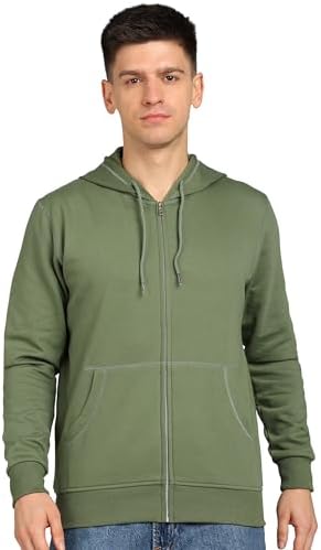 Alan Jones Clothing Men’s Solid Zipper Hooded Sweatshirt | Ribbed Hem, Lined Hood, Side Pockets, Durable Zip | Multiple Colors