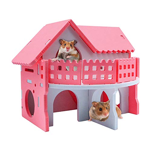 HYLYUN Wooden Hamster House - Assemble Wooden Small Animal Hideout Hut Play Toys Chews for Small Animals Like Dwarf Hamster and Mouse HYLYUN Wooden Hamster House - Assemble Wooden Small Animal Hideout Hut Play Toys Chews for Small Animals Like Dwarf Hamster and Mouse