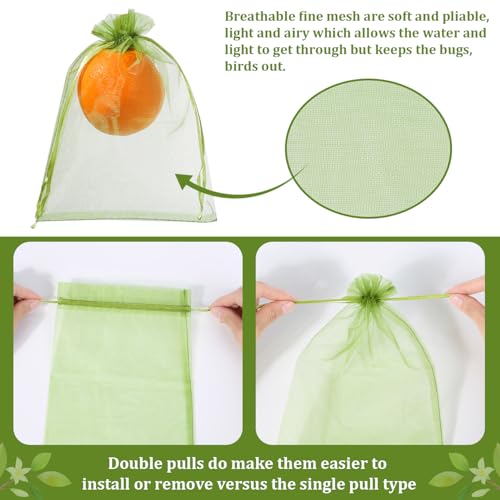 Image of Hopttreely 100pcs Sheer Organza Bags, 6x9 inch Olive Green Large Mesh Jewelry Pouches Christmas Drawstring Gift Bag, Fruit Protection Bags