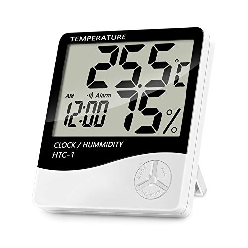 Digitales Thermometer Hygrometer HTC-1 Innentemperatur-Wetterstation mit Wecker und LCD-Anzeige Max/Min-Aufzeichnungen für das Home Office