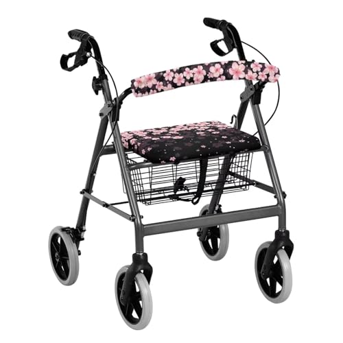 Image of Soft Walker Seat Covers, Cherry Blossom Universal Rollator Backrest and Seat Covers, Adjustable Accessories for Seniors Women Men