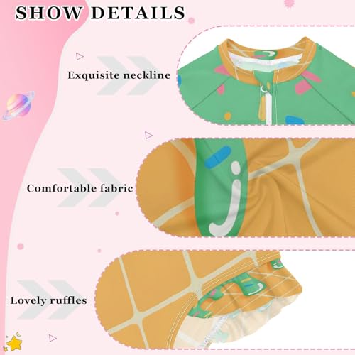 ALAZA Ice Cream Green Girls One Piece Swimsuit Long Sleeve Rashguard Swimsuit UV 50+ Swimwear Zip4