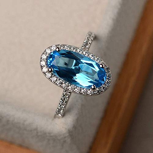 YUANYI Platinum Plated Vintage Fashion Natural Gemstone Oval Blue Topaz Anniversary Engagement Women's Ring (US Code 6)3