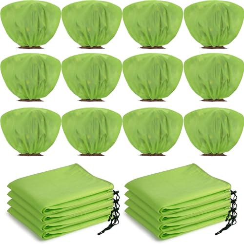 Wesnoy 12 Pcs Winter Plant Covers Freeze Protection 39.4x23.6 Inch Horizontal Shrub Tree Rose Plant Protection Bags Frost Blanket with Drawstring for Fall Winter Outdoor Garden Planting (Green)