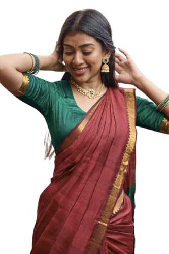 Image of Women's Cotton Woven Soft Sarees With Attach Blouse Piece.