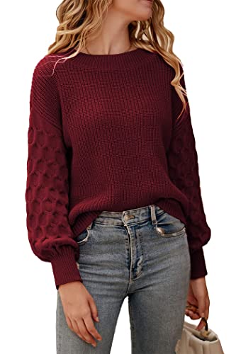 PRETTYGARDEN Women's Fall 2025 Pullover Sweater Casual Long Sleeve Loose Chunky Knit Tops Blouse Winter Fashion Clothing (Red,Large)