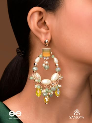 Image of SANJOYA by EVERSTYLISH Embroidered Earrings for Women | Hoop Earrings with Stones, Beads, Pearls & Glass Drops | Lightweight Ethnic & Festive Jewelry for Weddings & Parties