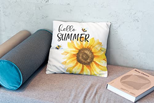 Vintage Blooming Sunflower Hello Summer Throw Pillow Case 18″×18″,Bright Yellow Summer Holiday Floral Decorative Cushion Cover For Farmhouse Living Room Terrace Yard,Gifts For Family Friends Girls #TOP1