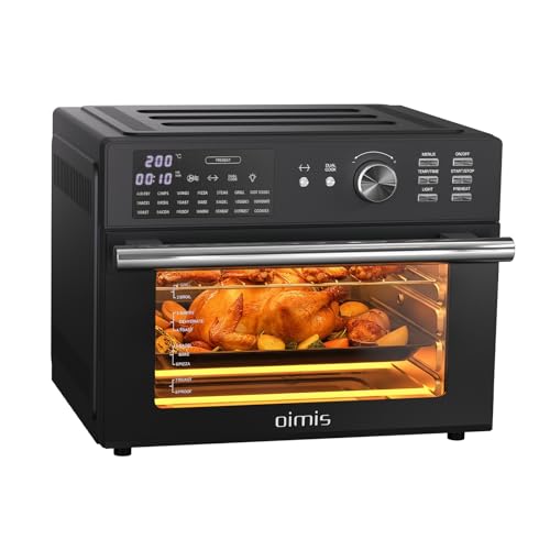 OIMIS Heißluftfritteuse xxl 30L 1800W, mini backofen mit umluft, 21 in 1 pizzaofen elektrisch mit Timer, 7 Zubehör, kochbuch, Dual Cook, Airfryer, Grillen, Backen, Schwarz