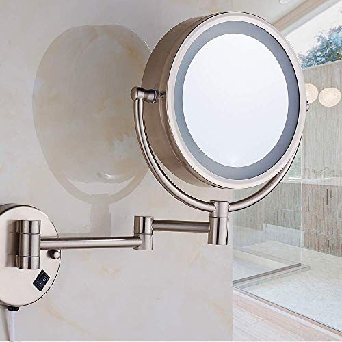 Cavoli Wall Mount Makeup Mirror 9 Inches With Led Lighted 10X Magnification,Has 3 Colors Lights Modes,13" Extension Arm Magnifying Vanity Mirror Electric Plug Powered, Brushed Nickel Finish #TOP1