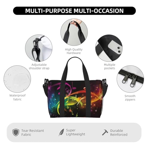 Travel Duffel Bags Personal Item Bag Carry on Luggage Bag Training Handbag Lightweight Waterproof Sports Gym Bag Colorful Music Notes Weekender Bag for Women Men3