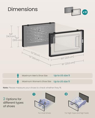 Image of SONGMICS Shoe Boxes, Pack of 24 Shoe Storage Organizers, Stackable Clear Plastic Boxes for Closet, Sneakers, 13.1 x 9.1 x 5.6 Inches, Transparent and Black ULSP906B12