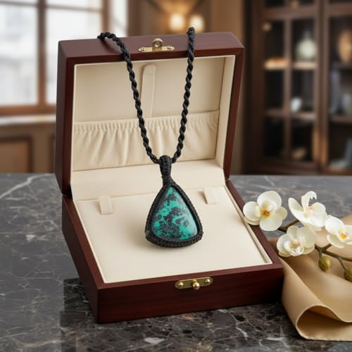 Chrysocolle naturelle pendentif trilon avec cordon en cuir - 3