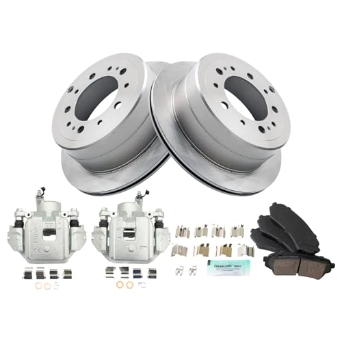 Image of TRQ Rear Brake Pad, Caliper, & Rotor Kit Ceramic Compatible with 1998-2007 Lexus LX470 Toyota Land Cruiser