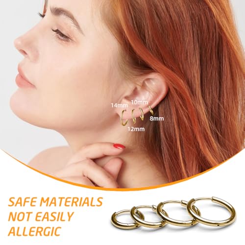 Image of SANNIDHI 4 Pairs Hoops Earrings for Women Men Stylish Gold Stainless Steel Hoop Earrings 8mm /10mm /12mm /14mm Hoop Ear Rings Fashion Couple Jewellery Earrings set Birthday Gift for Men Women Girls