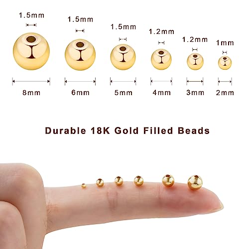 MAPOIEU 260pcs 18K Gold Filled Spacer Round Beads,Seamless Smooth Metal Round Beads,Gold Filled Solid Brass Beads for DIY Bracelet Necklace Earring Jewelry Making (4MM)