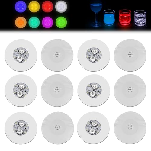 LgCiXli 12er Set LED-Untersetzer-Set für Flaschen und Gläser | Exklusive Event-Beleuchtung & Party-Deko | 3M Haftung Wasserdicht & Austauschbare Batterien | Weiß & Multicolor