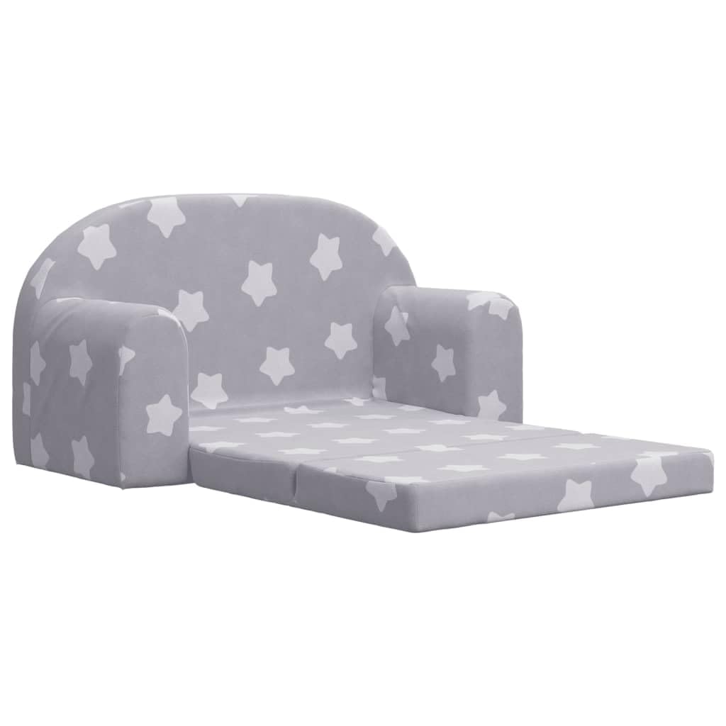 Sofa do spania dla dzieci 2-osobowa, jasnoszara z gwiazdkami, miękki plusz, trwały, zdejmowany pokrowiec do pokoju dziecięcego, pokoju zabaw, łóżeczka dziecięcego, meble do siedzenia