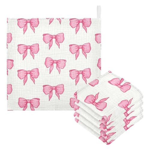 Kigai Cute Pink Bows Baby Washcloths,3pcs Ultra Soft Absorbent Towel,Newborn Bath Face Towel, Natural Reusable Baby Wipes for Sensitive Skin, Baby Registry as Shower