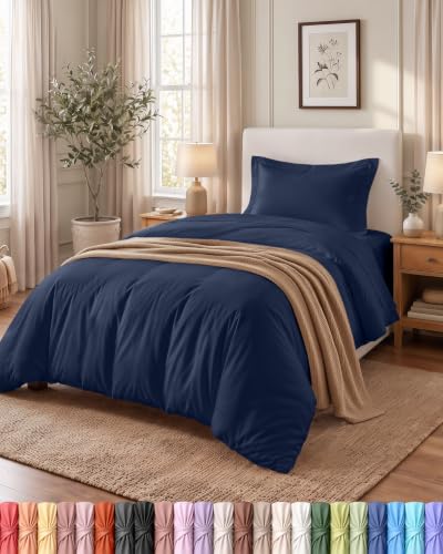 Duvet Cover Twin/Twin XL, 2 PC Cotton Like Polyester, Zipper Closure, Navy