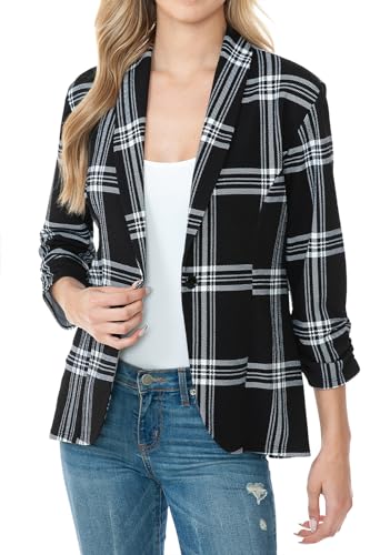 Women's 3/4 Ruched Sleeve Lightweight Work Office Blazer Jacket (S-3XL)