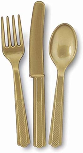 Miniatura 3 de Cubertería elegante de plástico macizo de oro sólido, 18 quilates, elegante cubiertos desechables para bodas, fiestas y eventos