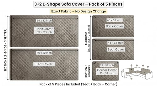 Image of Velvet L Shape 3+2 (5 Seater) Sofa Cover Fully Covered | Anti Skid Non Slip | Plain Mud Brown | Washable Furniture Protector