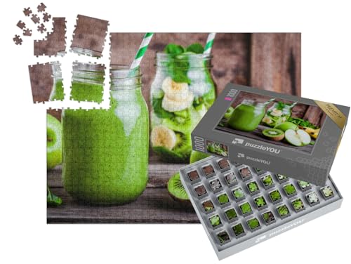 puzzleYOU: SMART Sorted® | Puzzle 1000 Teile leicht gemacht „Vitaminbombe: Grüner Smoothie im Glas“ – aus der Puzzle-Kollektion Obst, Essen und Trinken