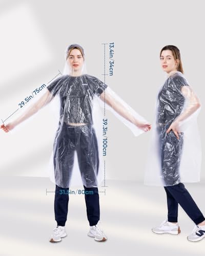 50/100 Pack Disposable Rain Ponchos with Hood for Adults, Family Pack Raincoats Bulk for Women and Men3