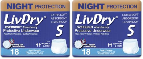 Image of LivDry Adult S Incontinence Underwear, Overnight Comfort Absorbency, Leak Protection, Small, 36-Pack