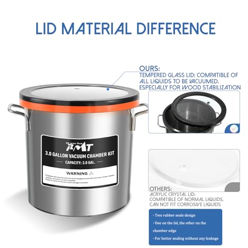 PB Motor Tech 3 Gallon Stainless Steel Vacuum Chamber with Tempered Glass Lid, 12L Degassing Chamber, Ideal for Resin Casting, Silicone Degassing, Essential Oils & Wood Stabilization - Image 4