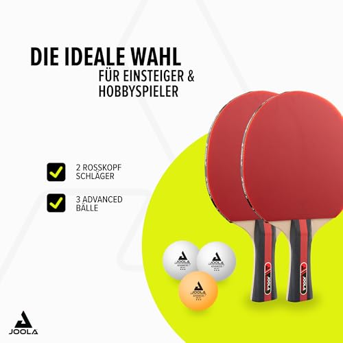 Foto von JOOLA Tischtennis Set Rosskopf 2 Tischtennisschläger + 3 Tischtennisbälle 40+mm, rot/schwarz, 5-teilig