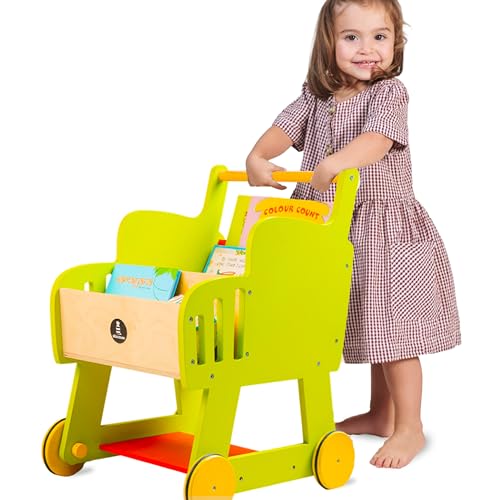 Shumee Wooden Shopping Cart Toy for Kids | Ideal for Toddlers 2 Years+ | Supermarket Pretend Play Set | Sturdy and Safe, Toddler -Friendly Shopping Trolley | Develops Spatial Awareness & Motor Skills