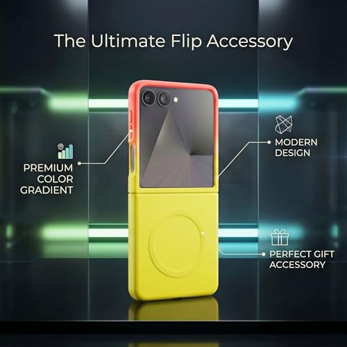 Image of amazon basics Gradient Mag-Safe Case for Samsung Galaxy Z Flip 7 5G | Soft Silicone Shockproof Cover with Camera Protection | Slim Lightweight Design | Smooth Touch & Durable - Orange & Yellow
