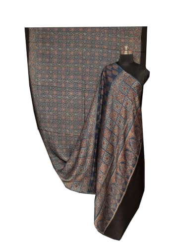 Image of Ethnics of Kutch Womenss Ajrakh Modal Silk Natural Dye Hand Block Print Saree with Blouse Piece - 5.5 Mtr Length