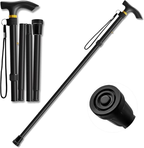 Walking Stick Portable Collapsible Walking Stick and Mobility Aid Handy Easily Adjustable Folding Travel Walking Cane for Women Men & Disabled Flexible and Durable 33-37 inches (Black)