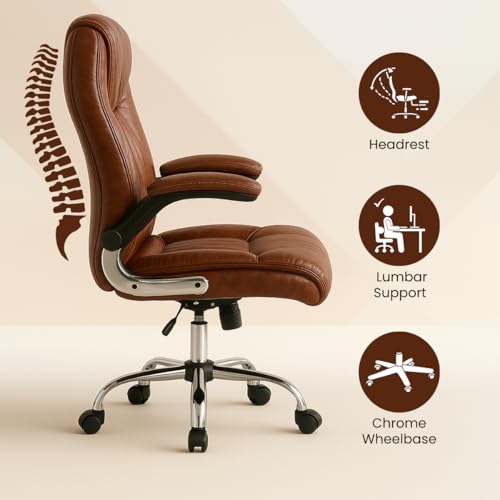 Image of Lakdi The Furniture Co High-Back Directior Office Chair and Executive Chair, Ergonomic Leatherette Desk Chair|Adjustable Arm Rest for 5-Year Warranty & Free Assembly-111012161 TanBrown