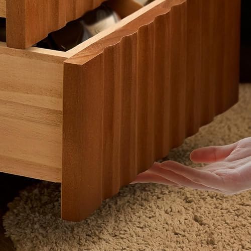 Modern Narrow Bedside Table with 2 Drawers & Open Storage, Glass Top Nightstand for Small Spaces, Stylish Storage Solution for Bedrooms & Living Rooms