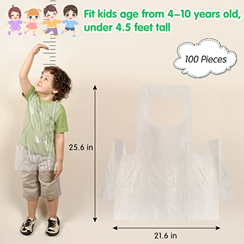 Bazen 100 Pieces Disposable Aprons for Kids Plastic Smocks Clear kids Apron for Toddler Waterproof Oil Proof Art Children Apron for Painting Cooking Eating Teaching Picnic DIY Craft