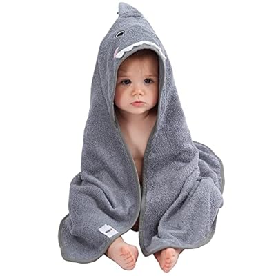 MICHLEY Bamboo Viscose Baby Hooded Bath Towel for Boys and Girls, 29.5 x 29.5 Inch Ultra-Soft and Quick-drying Infant Bathrobe (Shark) 41 hO1OWHaL. SS400