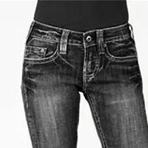 Women's Mid Rise Stretch Boot Cut Jean Retro Loose Fit Slimming Denim Pants Vintage Washed Wide Leg Jean Trousers (Dark Grey,XX-Large)2