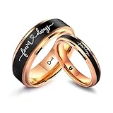 LerchPhi 4MM 6MM 8MM Custom Tungsten Carbide Wedding Couple Ring Set, Custom Engraved, 18K Rose Gold Stepped Edge with Black Matte Satin Finish Multi