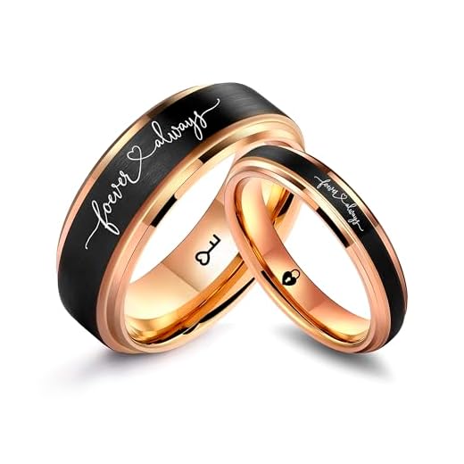 LerchPhi Tungsten Carbide Promise Ring Sets for Him and Her, Black Wedding Rings for Couples, Stepped Edge, Rose Gold Plated Jewelry