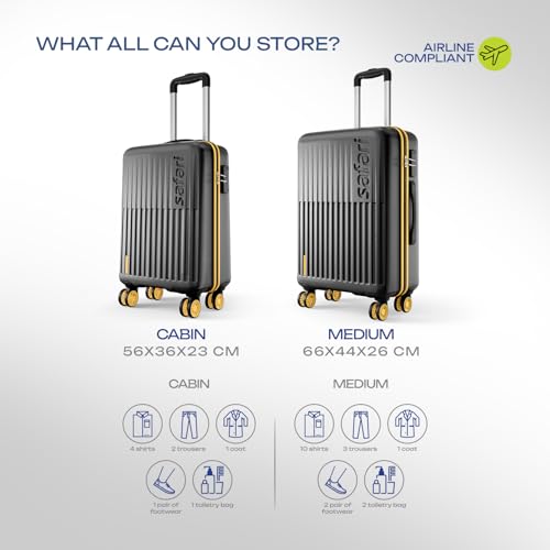 Image of Safari Astra Neo 8 Wheels Set of 2 (Cabin + Medium) Trolley Bags, Hard Case Polycarbonate, 360 Degree Wheeling Luggage for Men & Women, Travel Bag Suitcase for Travel, Trolley Bags for Travel, Black